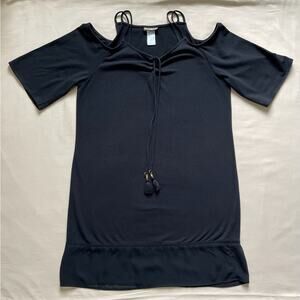 Tommy Bahama Black Cold Shoulder Style Mixed Fabric Dress Size Small